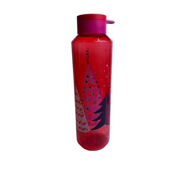 Starbucks Plastic Water Bottle Christmas Holiday Pink Tree 24 oz 2021 - Picture 2 of 13